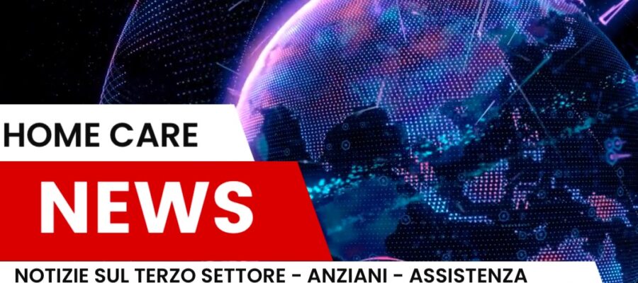 Logo di notizie sul settore della cura degli anziani con mappa digitale stilizzata.